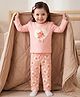 Babyoye Cotton Knit Full Sleeves Top & Pyjama Night Suit with Floral Print - Peach