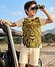 OLLINGTON ST. Cotton Knit Half Sleeve T-Shirt With Lion Print & Shorts Set - Beige
