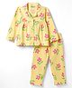 Babyoye Single Jersey Knit Full Sleeves Top & Pyjama Co-Ord Night Suit With Floral Print - Light Yellow