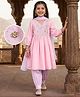 EARTHY TOUCH Lurex Woven Three Fourth Sleeves Kurta Salwar & Dupatta Set with Lace & Floral Embroidery Detailing - Pink