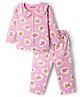 Babyoye Single Jersey Knit Full Sleeves Peter Pan Collared Shirt & Pyjama Co-Ord Night Suit With Floral Print - Pink