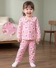 Babyoye Single Jersey Knit Full Sleeves Peter Pan Collared Shirt & Pyjama Co-Ord Night Suit With Floral Print - Pink