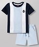 Babyhug Single Jersey Knit Half Sleeves Striped T-Shirt & Shorts Set - Light Blue