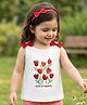 Babyoye Single Jersey Knit Sleeveless Tank T-Shirt With Floral Print & Bow Applique - White