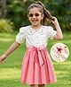 Hola Bonita Cotton Woven Half Sleeves Dress With Floral Embroidery - Pink