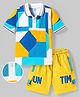 OLLINGTON ST. Cotton Knit Half Sleeves T-Shirt With Print & Shorts Set - Multicolour & Yellow