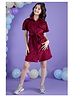 Cherry & Jerry Corduroy Woven Half Sleeves Textured Shirt Style Dress - Maroon