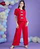 Cherry & Jerry Woven Half Sleeves Bow Applique Detailed Top & Palazzo Set - Red