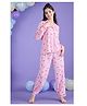 Cherry & Jerry Cotton Woven Full Sleeves Striped & Strawberry Printed Coordinating Shirt & Pajama Night Suit - Pink