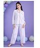 Cherry & Jerry Cotton Woven Full Sleeves Heart Printed Coordinating Shirt & Pajama Night Suit - White