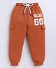 Kidcity Cotton Looper Knit Full Sleeves Placement Printed Cargo Joggers - Rust Orange