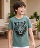 Pine Kids Cotton Knit T-Shirts Tiger Graphic Print Round Neck Half Sleeves Green 12-14 Years