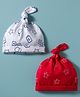 Babyhug 100% Cotton Knit Caps with Star Print Pack of 2 Red & White - Diameter 34 cm