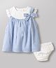 ToffyHouse Cotton Woven Sleeveless Checks Frock With Bloomer - White & Light Blue