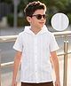 Kookie Kids Cotton Woven Half Sleeves Solid Colour Hooded Shirt with Striped Detailing - White