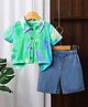 Mark & Mia Cotton Half Sleeves Printed Shirt & Shorts Set - Green