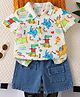 Mark & Mia Cotton Half Sleeves Shirt & Shorts Set With Animal & Rainbow Print - Multicolor