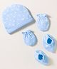 Babyhug 100% Cotton Knit Cap Mittens & Booties Set with Floral Print White &  Blue - Diameter 16 cm