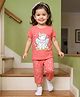 Babyhug Cotton Knit Half Sleeves T-Shirt & Capri Night Suit With Unicorn Print - Pink