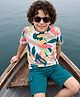 OLLINGTON ST. Cotton Knit Printed Half Sleeves T- Shirt & Knit Shorts Set - Multicolor & Teal