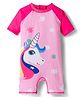 ROVARS Half Raglan Sleeves Legged Swimsuit With Unicorn Print - Pink