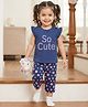 Babyhug Cotton Knit Half Sleeves T-Shirt & Capri Night Suit With Floral Print - Navy Blue