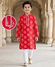 EARTHY TOUCH 100% Cotton Knit Full Sleeves Floral Printed Kurta & Pyjama Set - Red