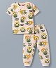 Babyhug Cotton Knit Half Sleeves T-Shirt & Pyjama Co-ord Night Suit With Lion Print - Cream