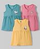 Simply Sinker Knit Sleeveless Animal Printed Frocks Pack of 3 - Mustard Peach & Teal