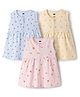 Simply Sinker Knit Sleeveless Front Open Frocks with Print Pack of 3 - Peach Cream & Light Blue