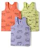 Simply Sinker Knit Sleeveless Printed Vests Pack of 3 - Peach Blue & Green