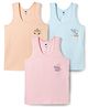 Simply Sinker Knit Sleeveless Printed Vests Pack of 3 - Peach Aqua & Pink