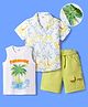 OLLINGTON ST. Sinker Knit Half Sleeves Shirt & Shorts With Inner Tee With Beach Theme - Multicolor & Yellow