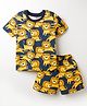 Simply Sinker Knit Half Sleeves T-Shirt & Shorts Set with Lion Print - Navy Blue