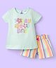 Simply Sinker Sinker Knit Half Sleeves T-Shirt & Shorts Set With Floral Print - Light Blue
