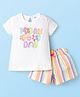 Simply Sinker Sinker Knit Half Sleeves T-Shirt & Shorts Set With Floral Print - White