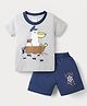 Simply Sinker Knit Half Sleeves T-Shirt & Shorts Set with Nautical Theme Print - Grey