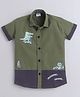 Polka Tots Cotton Woven Half Sleeves Colour Blocked Animals Printed Shirt - Green & Grey