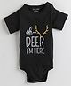 Polka Tots Cotton Knit Half Sleeves Oh Deer Im Here Text Printed Onesie  - Black