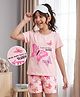 Pine Kids Cotton Knit Half Sleeves T-Shirt & Shorts Night-Suit With Butterfly Print - Pink