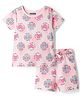 Pine Kids Cotton Knit Half Sleeves Top & Shorts Co-ord Night Suit with Heart Print - Pink
