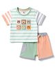 ToffyHouse Interlock Knit Half Sleeves Striped T-Shirt & Shorts With Bear Print - Multicolor