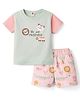 ToffyHouse Interlock Woven Half Sleeves T-Shirt & Shorts Night-Suit With Animal Print - Multicolor