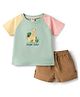 ToffyHouse Interlock Knit Half Raglan Sleeves T-Shirt & Shorts Set with Giraffe Embroidery - Multicolor