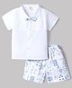 ToffyHouse Cotton woven Half Sleeves Pin Tucked Shirt with Attached Bow &  Sea Life Printed Shorts Set - White