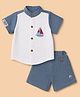 ToffyHouse Cotton Woven Half Sleeves Shirt & Shorts Set with Sailboat Print - Blue