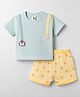 ToffyHouse Cotton Woven Half Sleeves Striped & Birds Printed T-Shirt & Shorts Night Suit With Patch - Sea Green