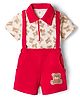 ToffyHouse Interlock Knit Half Sleeves Polo T-Shirt & Shorts Set With Bear Print - Red & Offwhite