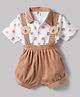 ToffyHouse Interlock Knit Half Sleeves Bear Printed T-Shirt & Shorts Set with Attached Suspender- Off white