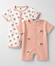 ToffyHouse Interlock Knit Half Sleeves Bear Printed Rompers With Patch Pack Of 2 - Peach & White